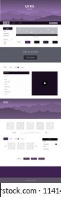 Dark Purple vector Material Design Kit with hills. Simple Material Design Kit with colorful mountains in header. Beautiful layout for websites, landing pages.