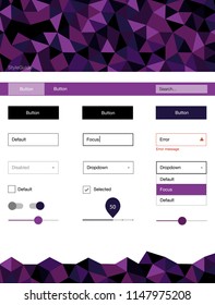 Dark Purple vector Material Design Kit with lines. Colorful ui/ux kit with header consisted of triangles. This sample is for your website.
