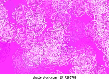 Dark Purple vector natural backdrop with leaves. Sketchy doodle flowers on white background. Pattern for wallpapers, coloring books.