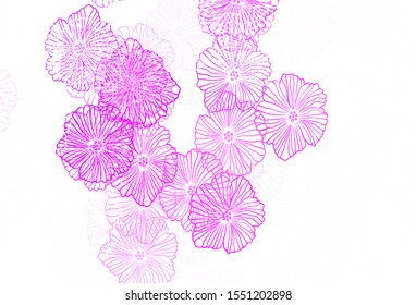 Dark Purple vector natural backdrop with leaves. Sketchy doodle flowers on white background. Pattern for wallpapers, coloring books.