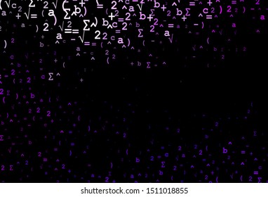 Dark Purple vector pattern with arithmetic signs. Abstract illustration with colored algebra signs. Template for cell phone backgrounds.
