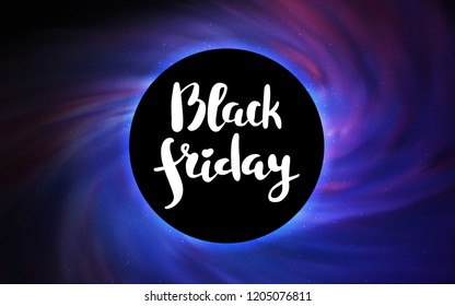 Dark Purple vector pattern with a black hole, stars. Decorative design in space style with a black hole. Backdrop for ads, leaflets of Black Friday.