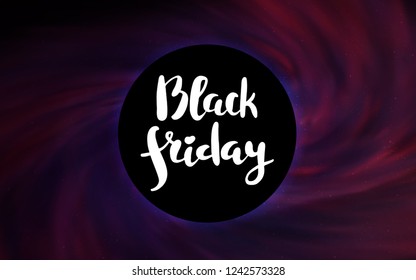 Dark Purple vector pattern with a black hole, stars. Decorative design in space style with a black hole. Pattern for posters, banners of sales.