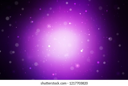 Dark Purple vector pattern with christmas snowflakes. Decorative shining illustration with snow on abstract template. The pattern can be used for new year leaflets.