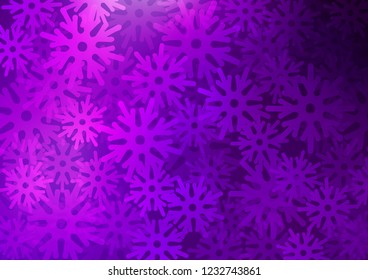 Dark Purple vector pattern with christmas snowflakes. Decorative shining illustration with snow on abstract template. The pattern can be used for new year ad, booklets.