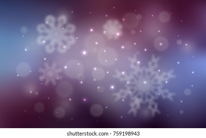 Dark Purple vector pattern with christmas snowflakes. Decorative shining illustration with snow on abstract template. The pattern can be used for new year leaflets.