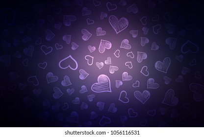 Dark Purple vector pattern with colorful hearts. Decorative shining illustration with hearts on abstract template. Template for Valentine's greeting postcards.