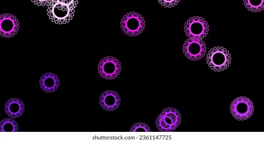 Dark purple vector pattern with coronavirus elements. Colorful  gradient illness symbols in simple abstract style. Best design for quarantine events.