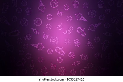 Dark Purple vector pattern with delicious cookies. Blurred decorative design of desserts in doodle style. Pattern for ads of breakfast, lunch, dinner.