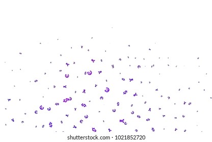 Dark Purple vector pattern with Euro, Dollar, Yen. Shining colored illustration with EUR, USD, JPY signs. The pattern can be used as ads, poster, banner for payments.