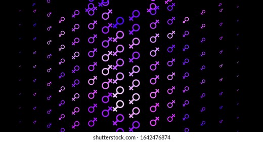 Dark Purple vector pattern with feminism elements. Colorful feminism symbols with a gradient in modern style. Background for International Women’s Day.