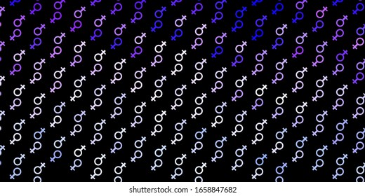 Dark Purple vector pattern with feminism elements. Colorful feminism symbols with a gradient in modern style. Design for International Women’s Day.