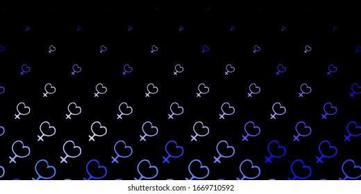 Dark Purple vector pattern with feminism elements. Illustration with signs of women's strength and power. Design for International Women’s Day.