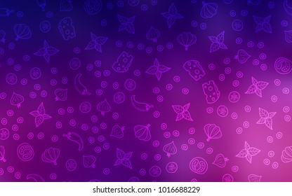 Dark Purple vector pattern with fresh ingredients. Fast Food on blurred abstract background with colorful gradient. Design for ad, poster, banner of cafes or restaurants.