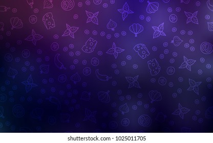 Dark Purple vector pattern with fresh ingredients. Beautiful colored illustration with food in doodle style. Pattern for ads of breakfast, lunch, dinner.