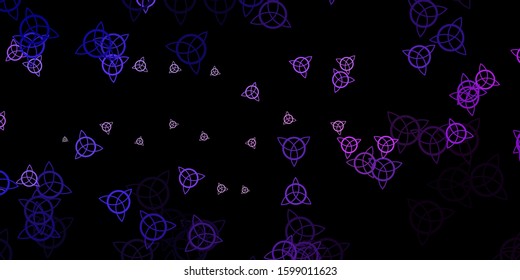 Dark Purple vector pattern with magic elements. Illustration with magical signs of spiritual power. Simple base for your occult design.