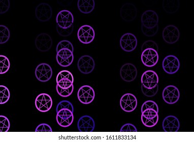 Dark Purple vector pattern with magic elements. Colorful mystic symbols with a gradient in ancient style. Simple design for occult depiction.