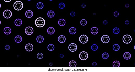 Dark Purple vector pattern with magic elements. Colorful mystic symbols with a gradient in ancient style. Simple design for occult depiction.