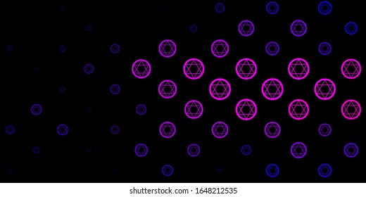 Dark Purple vector pattern with magic elements. Illustration with magical signs of spiritual power. Design for magic, spiritual events.