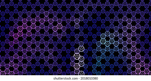 Dark Purple vector pattern with magic elements. Colorful vintage illustration with gradient alchemy shapes. Background for esoteric, mystic designs.