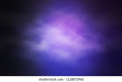 Dark Purple vector pattern with night sky stars. Blurred decorative design in simple style with galaxy stars. Smart design for your business advert.