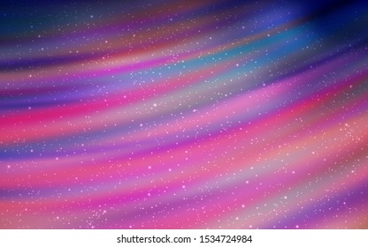 Dark Purple vector pattern with night sky stars. Shining colored illustration with bright astronomical stars. Template for cosmic backgrounds.