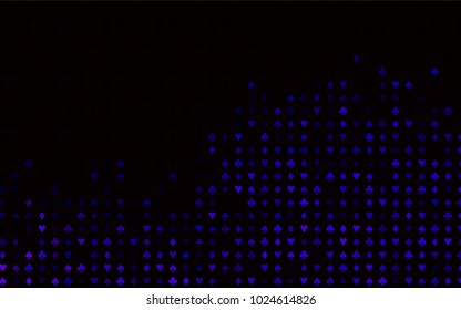 Dark Purple vector pattern with symbol of cards. Glitter abstract sketch with isolated symbols of playing cards. Pattern for booklets, leaflets of gambling houses.