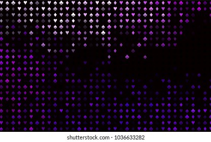 Dark Purple vector pattern with symbol of cards. Colorful gradient with signs of hearts, spades, clubs, diamonds. Template for business cards of casinos.