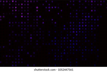 Dark Purple vector pattern with symbol of cards. Colored illustration with hearts, spades, clubs, diamonds. Template for business cards of casinos.