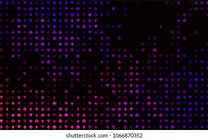 Dark Purple vector pattern with symbol of cards. Illustration with set of hearts, spades, clubs, diamonds. Pattern for leaflets of poker games, events.