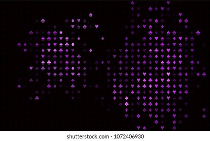 Dark Purple vector pattern with symbol of cards. Colored illustration with hearts, spades, clubs, diamonds. Pattern for leaflets of poker games, events.