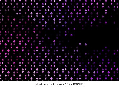 Dark Purple vector pattern with symbol of cards. Illustration with set of hearts, spades, clubs, diamonds. Smart design for your business advert of casinos.