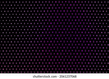 Dark purple vector pattern with symbol of cards. Blurred decorative design of hearts, spades, clubs, diamonds. Pattern for ads of parties, events in Vegas.