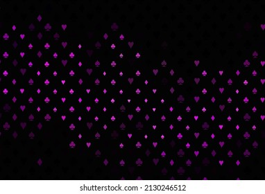 Dark purple vector pattern with symbol of cards. Illustration with set of hearts, spades, clubs, diamonds. Template for business cards of casinos.
