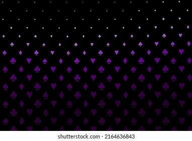 Dark purple vector pattern with symbol of cards. Blurred decorative design of hearts, spades, clubs, diamonds. Pattern for booklets, leaflets of gambling houses.