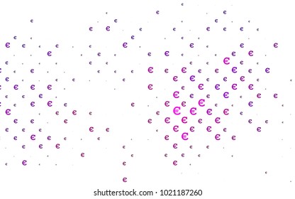 Dark Purple vector pattern with symbols of Euro. Abstract illustration with colored financial digital symbols. The pattern can be used for financial, investment websites.