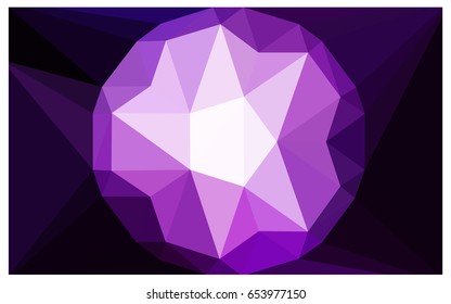 Dark Purple vector polygonal illustration, which consist of triangles with a gemstone in center. Triangular design of a huge diamond for your business. Creative geometric background of gems.
