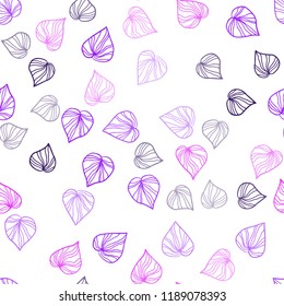 Dark Purple vector seamless abstract background with leaves. Colorful abstract illustration with leaves in doodle style. Template for business cards, websites.