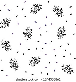 Dark Purple vector seamless abstract backdrop with leaves, branches. Colorful illustration in doodle style with leaves, branches. Design for textile, fabric, wallpapers.