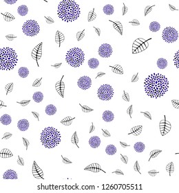 Dark Purple vector seamless abstract backdrop with leaves, flowers. Colorful doodles on white background. Pattern for design of window blinds, curtains.