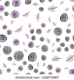 Dark Purple vector seamless abstract background with leaves and flowers. Creative illustration in blurred style with leaves, flowers. Pattern for design of fabric, wallpapers.