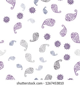 Dark Purple vector seamless abstract background with leaves and flowers. Doodle illustration of leaves and flowers in Origami style. Template for business cards, websites.