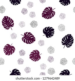 Dark Purple vector seamless abstract background with flowers, leaves. Decorative design in Indian style on white background. Texture for window blinds, curtains.