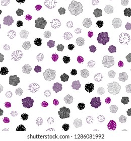 Dark Purple vector seamless abstract backdrop with leaves, flowers. Leaves, flowers in natural style on white background. Template for business cards, websites.