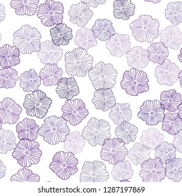 Dark Purple vector seamless abstract design with flowers. Colorful illustration with flowers in doodle style. Texture for window blinds, curtains.