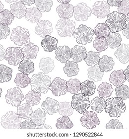 Dark Purple vector seamless abstract design with flowers. Sketchy doodle flowers on white background. Pattern for trendy fabric, wallpapers.