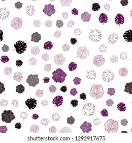 Dark Purple vector seamless abstract pattern with leaves, flowers. Colorful abstract illustration with leaves in doodle style. Texture for window blinds, curtains.
