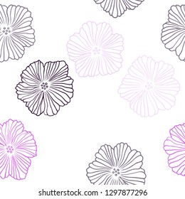 Dark Purple vector seamless abstract pattern with flowers. Glitter abstract illustration with flowers. Texture for window blinds, curtains.