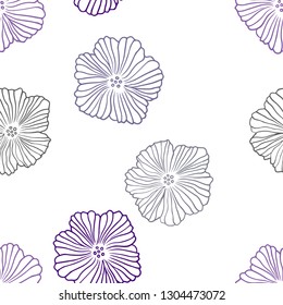 Dark Purple vector seamless abstract design with flowers. Brand new colored illustration with flowers. Texture for window blinds, curtains.