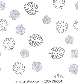 Dark Purple vector seamless abstract pattern with flowers, leaves. Modern abstract illustration with leaves and flowers. Design for textile, fabric, wallpapers.